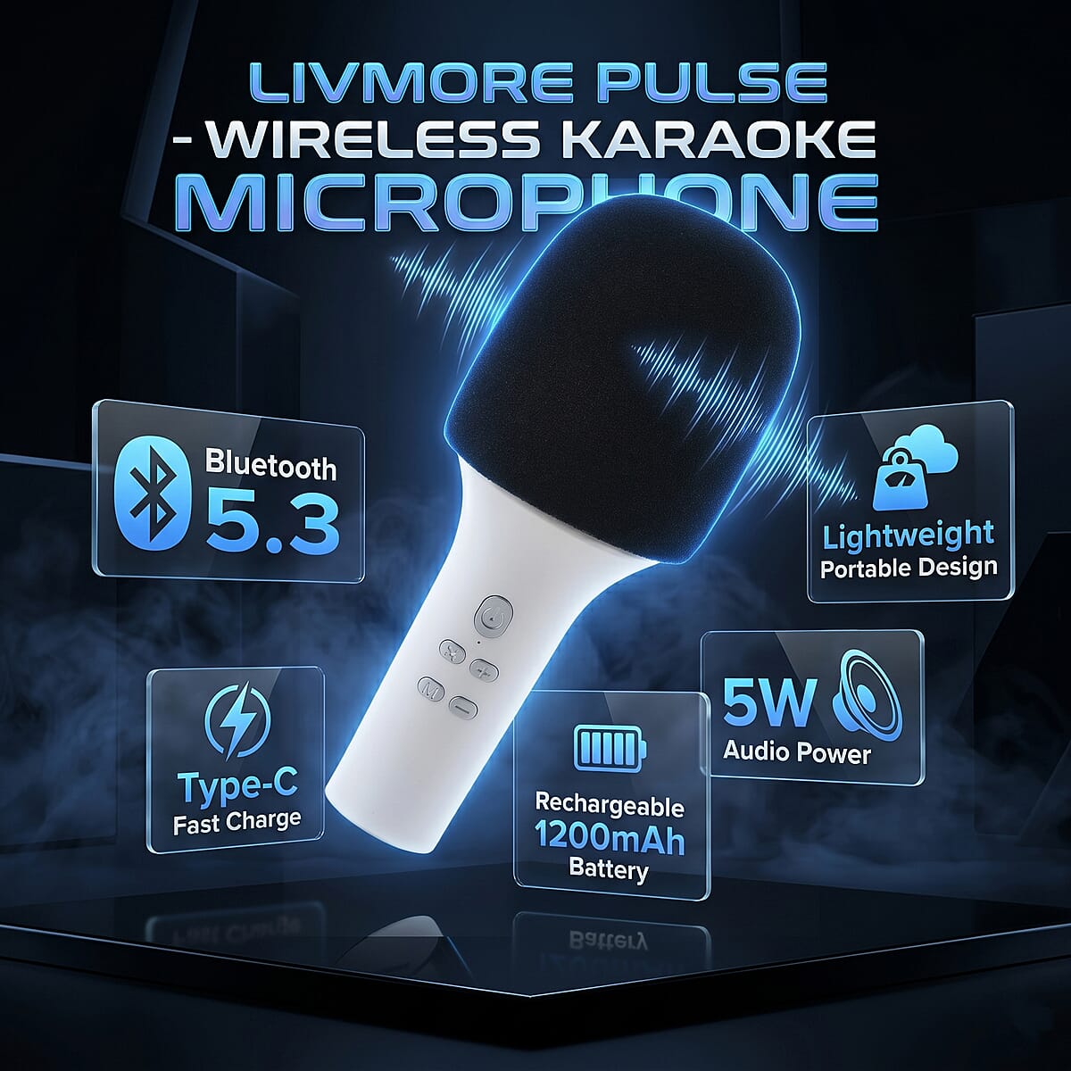 Livemore White Bluetooth Microphone Speaker with 1200mAh Rechargeable Battery image number 7