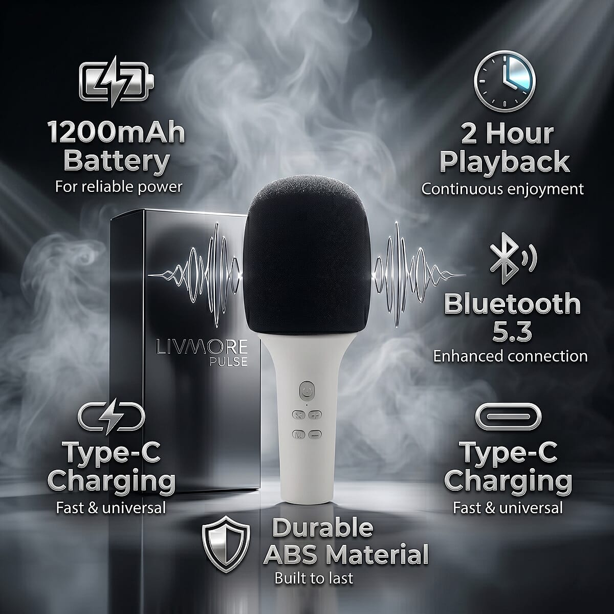 Livemore White Bluetooth Microphone Speaker with 1200mAh Rechargeable Battery image number 8