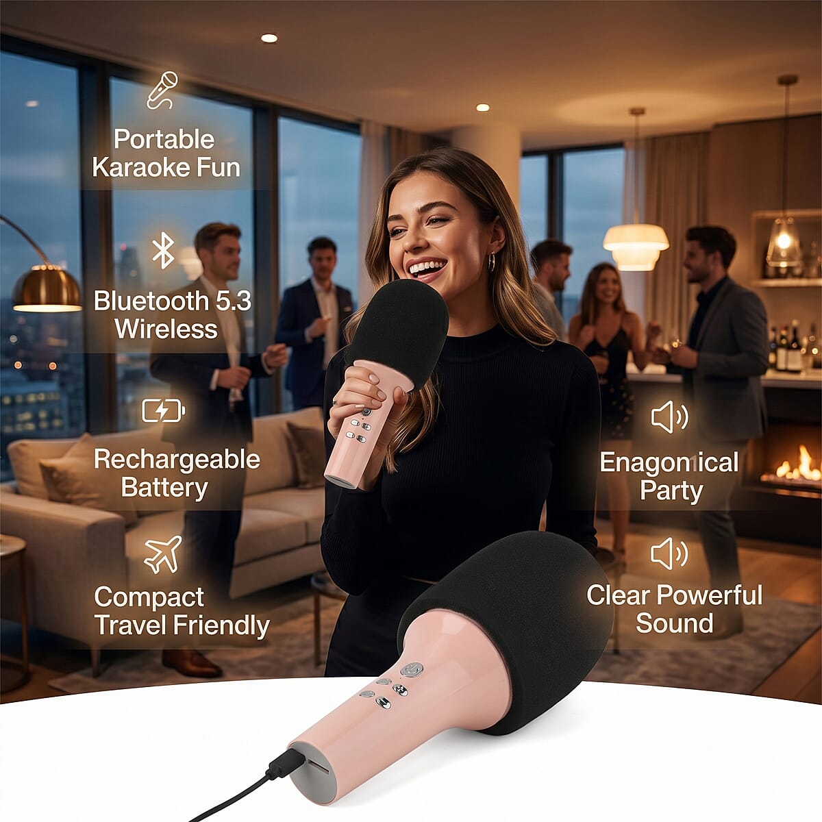 Livemore Pink Bluetooth Microphone Speaker with 1200mAh Rechargeable Battery image number 3