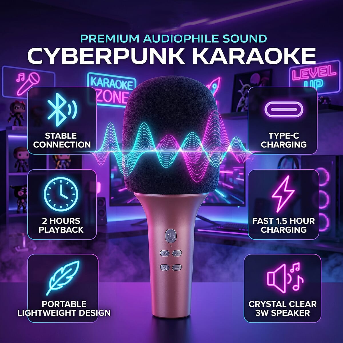 Livemore Pink Bluetooth Microphone Speaker with 1200mAh Rechargeable Battery image number 4