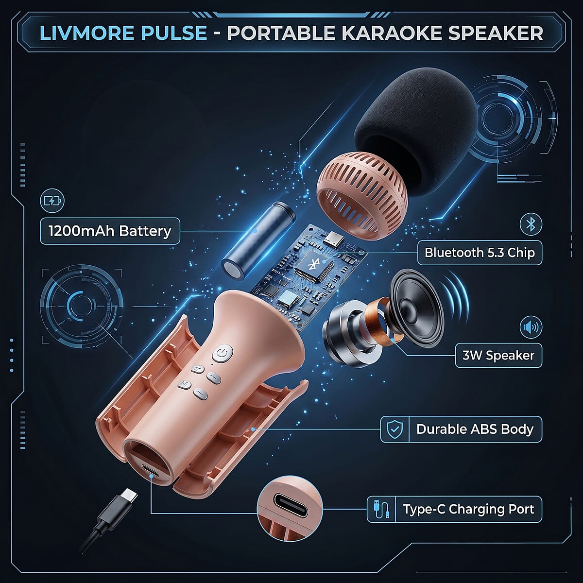 Livemore Pink Bluetooth Microphone Speaker with 1200mAh Rechargeable Battery image number 5