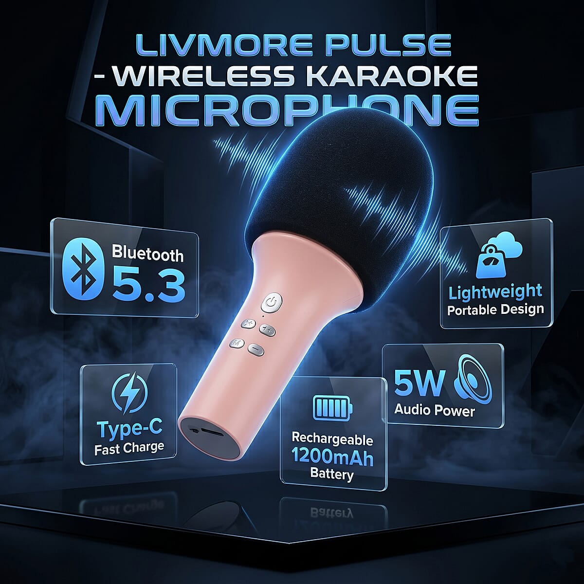 Livemore Pink Bluetooth Microphone Speaker with 1200mAh Rechargeable Battery image number 7