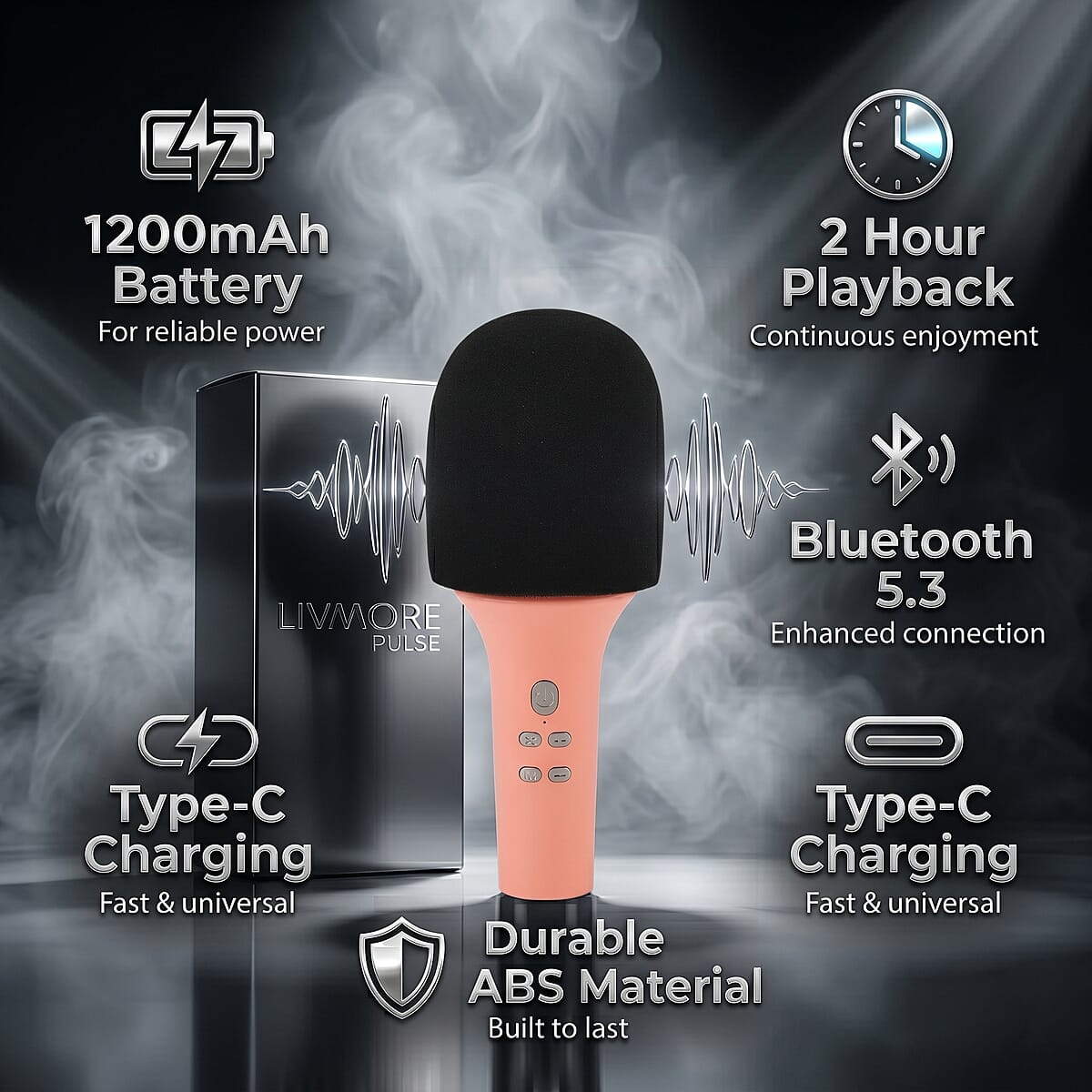 Livemore Pink Bluetooth Microphone Speaker with 1200mAh Rechargeable Battery image number 8