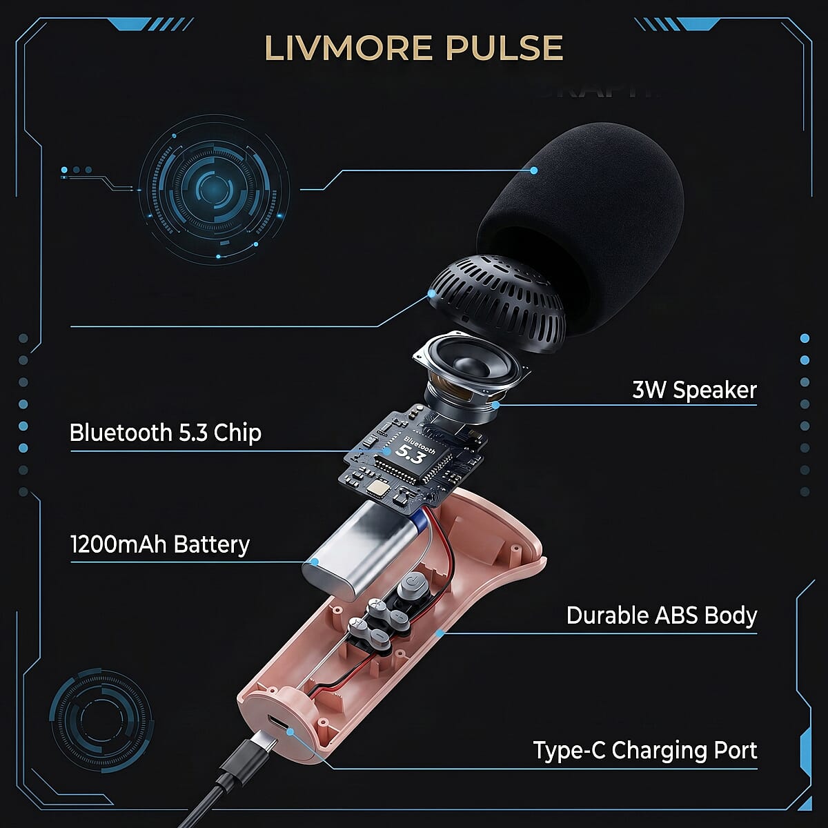 Livemore Pink Bluetooth Microphone Speaker with 1200mAh Rechargeable Battery image number 9