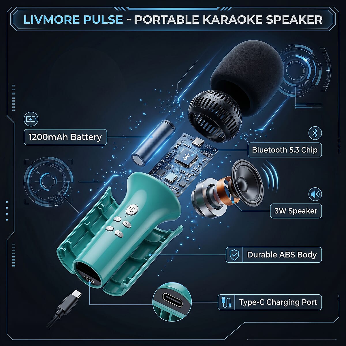 Livemore Light Green Bluetooth Microphone Speaker with 1200mAh Rechargeable Battery image number 5