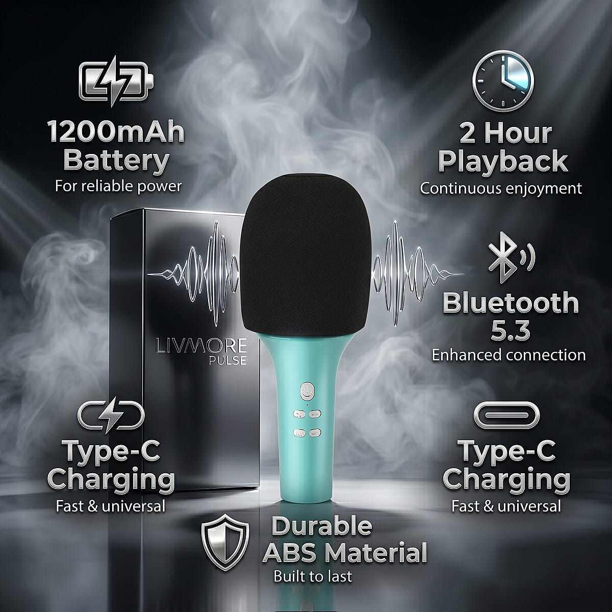 Livemore Light Green Bluetooth Microphone Speaker with 1200mAh Rechargeable Battery image number 8
