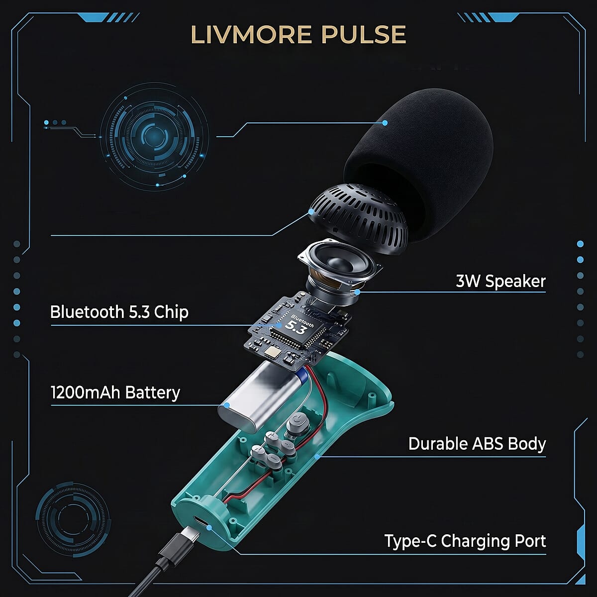 Livemore Light Green Bluetooth Microphone Speaker with 1200mAh Rechargeable Battery image number 9