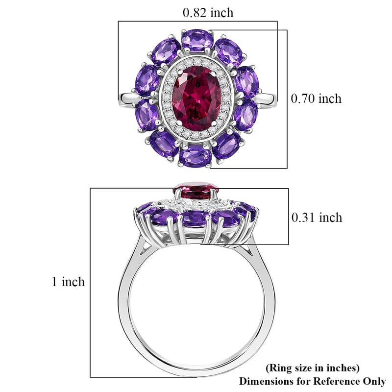 D'Joy Premium Orissa Rhodolite Garnet and Multi Gemstone 3.25 ctw Velvet Blossom Ring in Rhodium Over Sterling Silver (Size 10.0)