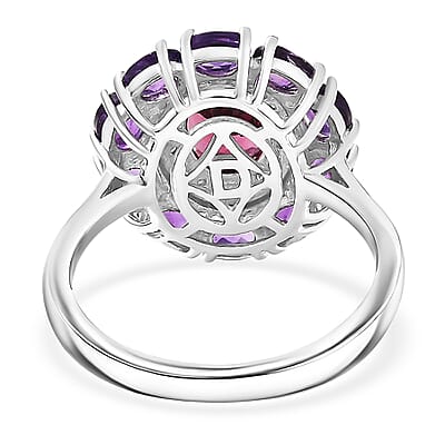 D'Joy Premium Orissa Rhodolite Garnet and Multi Gemstone 3.25 ctw Velvet Blossom Ring in Rhodium Over Sterling Silver (Size 8.0)