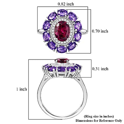 D'Joy Premium Orissa Rhodolite Garnet and Multi Gemstone 3.25 ctw Velvet Blossom Ring in Rhodium Over Sterling Silver (Size 8.0)
