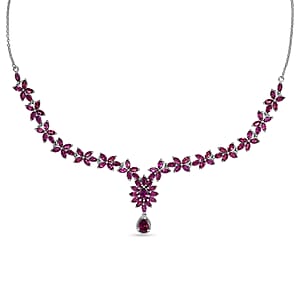 D'Joy Premium Orissa Rhodolite Garnet 17.00 ctw Vine Necklace in Rhodium Over Sterling Silver 18-20 Inches 