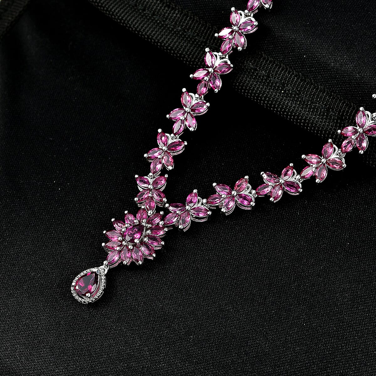 D'Joy Premium Orissa Rhodolite Garnet 17.00 ctw Wine Petal Necklace in Rhodium Over Sterling Silver 18-20 Inches  image number 1