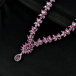 D'Joy Premium Orissa Rhodolite Garnet 17.00 ctw Vine Necklace in Rhodium Over Sterling Silver 18-20 Inches 
