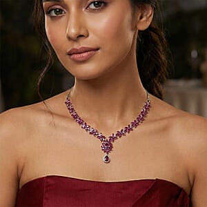 D'Joy Premium Orissa Rhodolite Garnet 17.00 ctw Vine Necklace in Rhodium Over Sterling Silver 18-20 Inches 