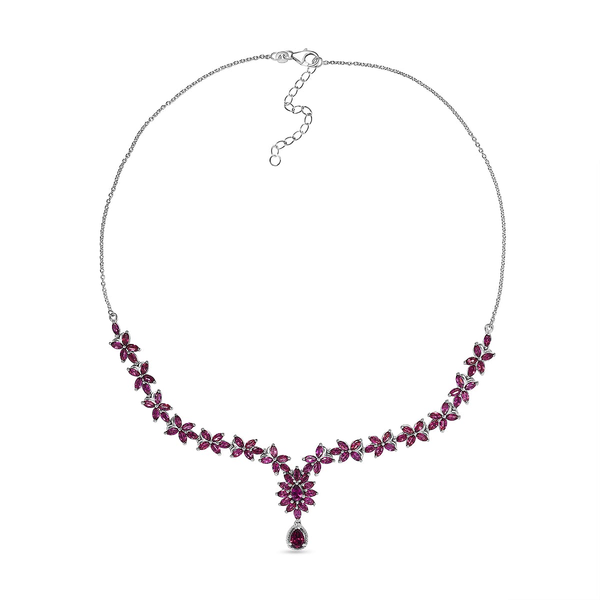 D'Joy Premium Orissa Rhodolite Garnet 17.00 ctw Wine Petal Necklace in Rhodium Over Sterling Silver 18-20 Inches  image number 3