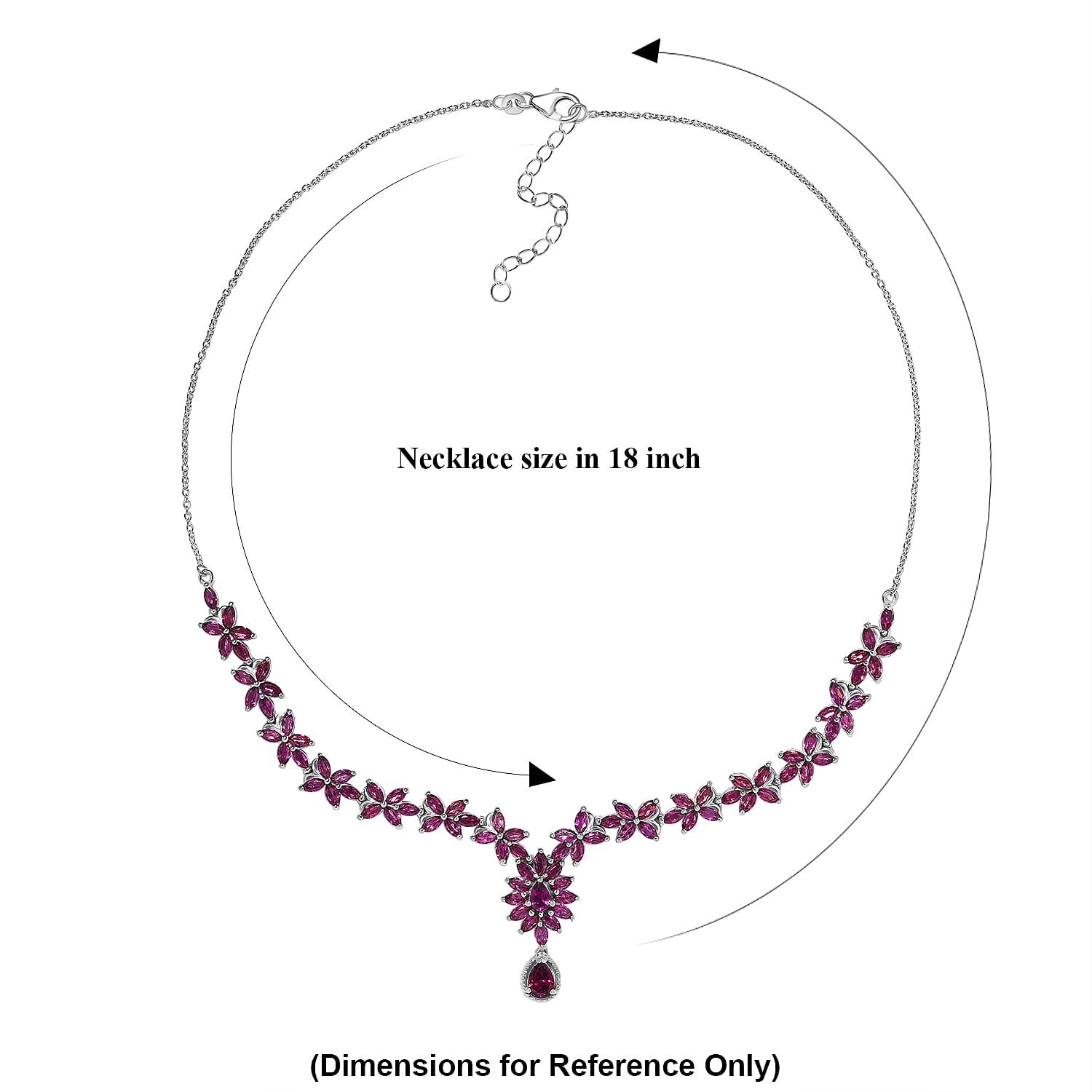 D'Joy Premium Orissa Rhodolite Garnet 17.00 ctw Wine Petal Necklace in Rhodium Over Sterling Silver 18-20 Inches
