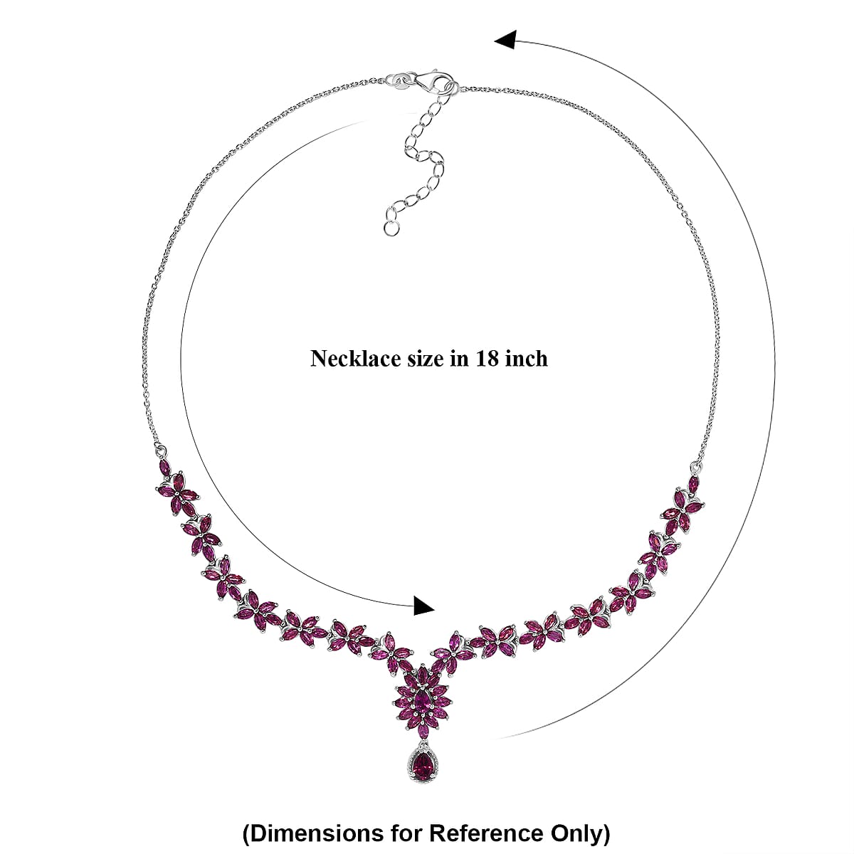 D'Joy Premium Orissa Rhodolite Garnet 17.00 ctw Wine Petal Necklace in Rhodium Over Sterling Silver 18-20 Inches  image number 5