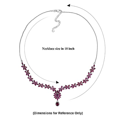 D'Joy Premium Orissa Rhodolite Garnet 17.00 ctw Wine Petal Necklace in Rhodium Over Sterling Silver 18-20 Inches