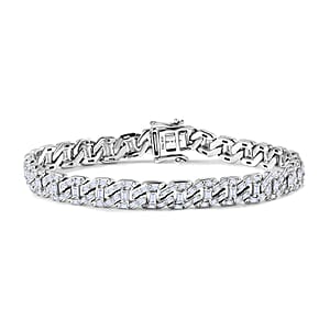 D'Joy Moissanite 4.35 ctw Cuban Chain Men's Bracelet in Rhodium Over Sterling Silver (8.00 In)