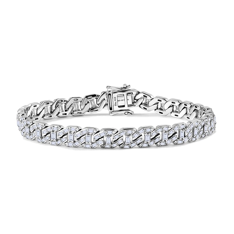 D'Joy Moissanite 4.35 ctw Cuban Chain Men's Bracelet in Rhodium Over Sterling Silver (8.00 In)