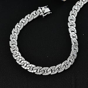 D'Joy Moissanite 4.35 ctw Cuban Chain Men's Bracelet in Rhodium Over Sterling Silver (8.00 In)