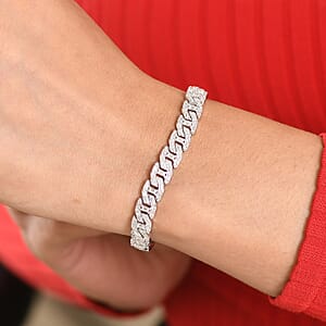 D'Joy Moissanite 4.35 ctw Cuban Chain Men's Bracelet in Rhodium Over Sterling Silver (8.00 In)