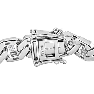 D'Joy Moissanite 4.35 ctw Cuban Chain Men's Bracelet in Rhodium Over Sterling Silver (8.00 In)