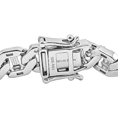 D'Joy Moissanite 4.35 ctw Cuban Chain Men's Bracelet in Rhodium Over Sterling Silver (8.00 In)