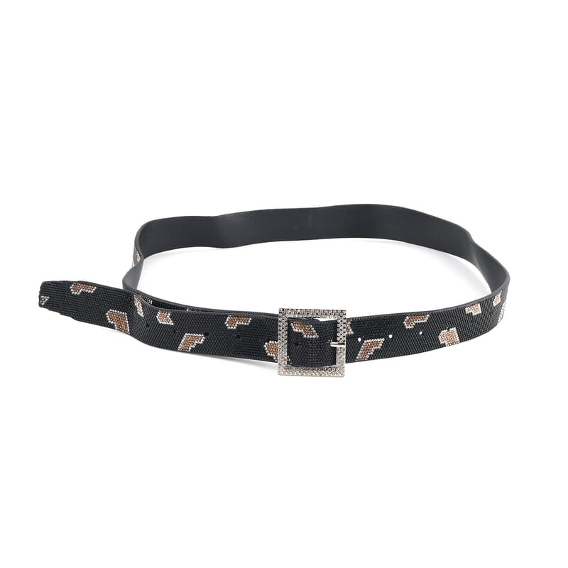 Livmore Black Handmade Crystal Faux Leather Belt with Metal Buckle (31 to 43 Inches)
