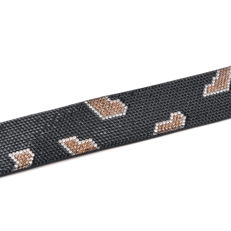 Livmore Black Handmade Crystal Faux Leather Belt with Metal Buckle (31 to 43 Inches)