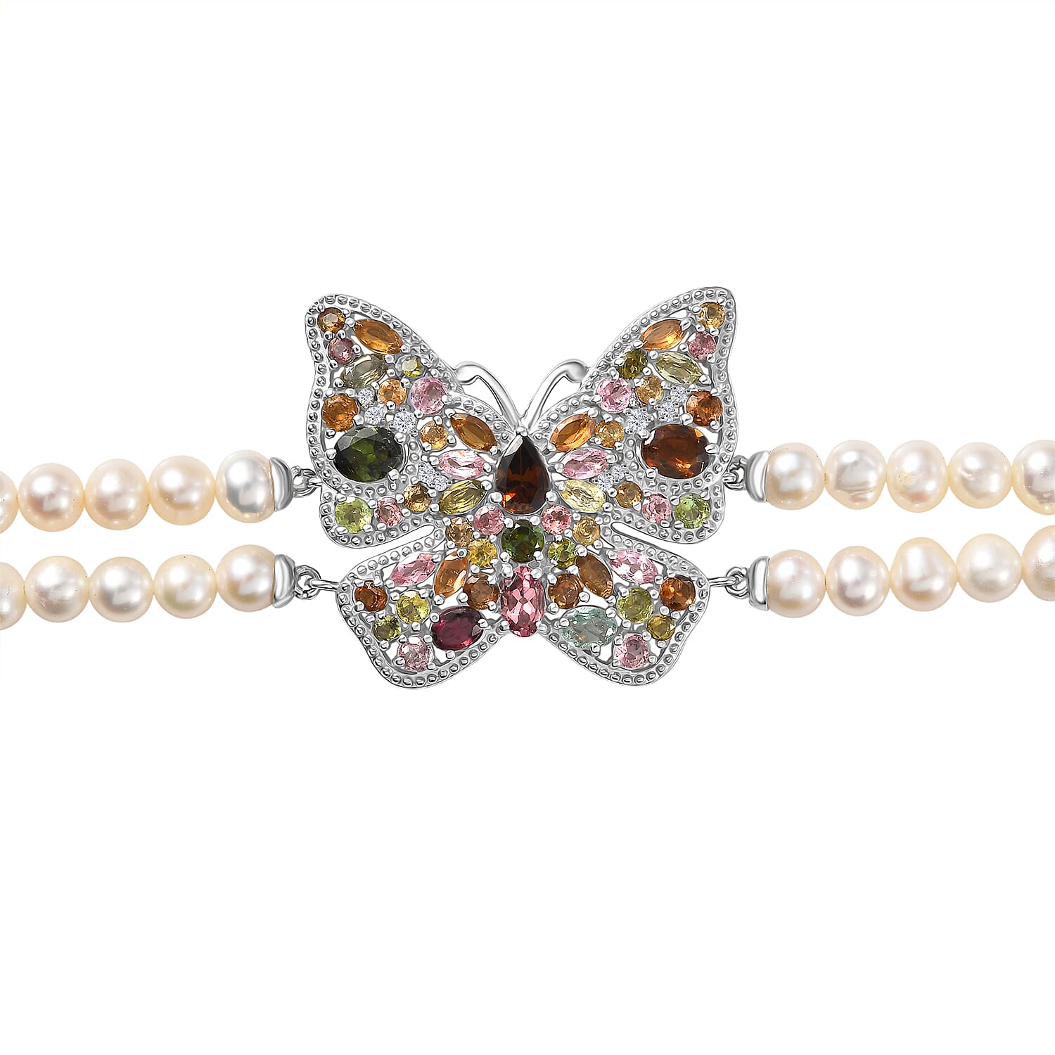 GP Italian Garden Collection Multi-Tourmaline and Multi Gemstone 5.85 ctw Butterfly Bracelet in Rhodium Over Sterling Silve (7.25 In)