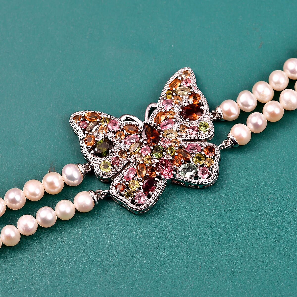 GP Italian Garden Collection Multi-Tourmaline and Multi Gemstone 5.85 ctw Butterfly Bracelet in Rhodium Over Sterling Silve (7.25 In) image number 1
