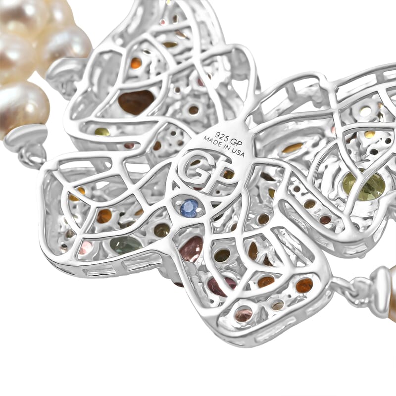 GP Italian Garden Collection Multi-Tourmaline and Multi Gemstone 5.85 ctw Butterfly Bracelet in Rhodium Over Sterling Silve (7.25 In)