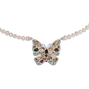 GP Multi-Tourmaline and Multi Gemstone 5.85 ctw Necklace in Rhodium Over Sterling Silver 18-20 Inches