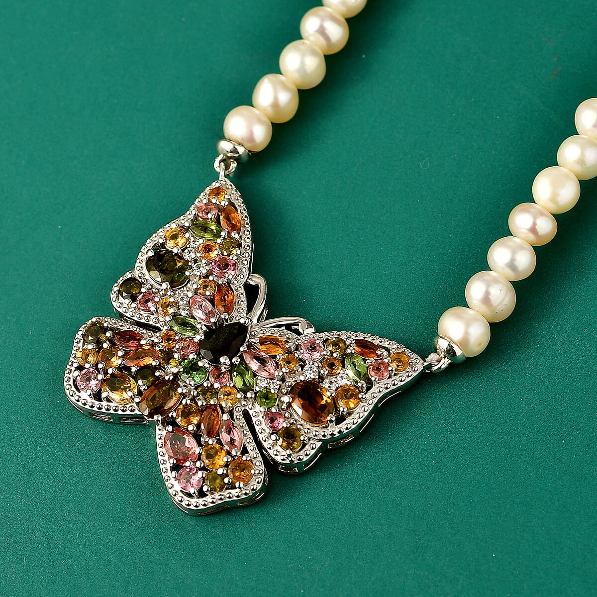 GP Multi-Tourmaline and Multi Gemstone 5.85 ctw Necklace in Rhodium Over Sterling Silver 18-20 Inches image number 1