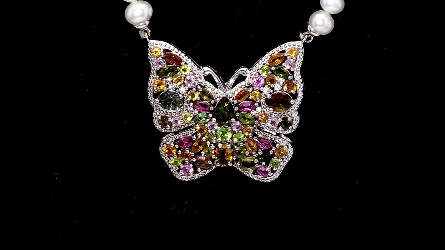 GP Italian Garden Collection Multi-Tourmaline and Multi Gemstone 5.85 ctw Necklace in Rhodium Over Sterling Silver 18-20 Inches