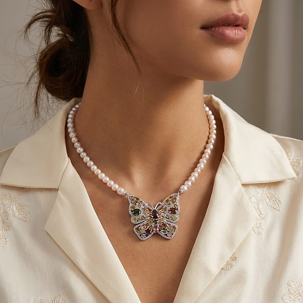 GP Multi-Tourmaline and Multi Gemstone 5.85 ctw Necklace in Rhodium Over Sterling Silver 18-20 Inches image number 2