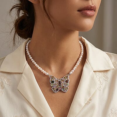GP Italian Garden Collection Multi-Tourmaline and Multi Gemstone 5.85 ctw Necklace in Rhodium Over Sterling Silver 18-20 Inches