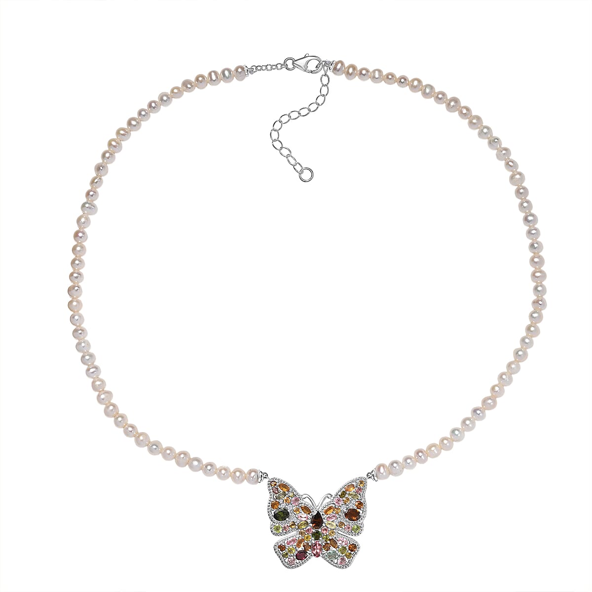 GP Multi-Tourmaline and Multi Gemstone 5.85 ctw Necklace in Rhodium Over Sterling Silver 18-20 Inches image number 3