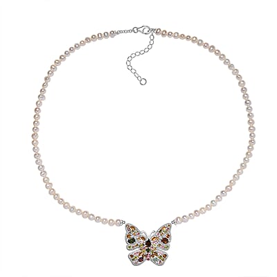 GP Italian Garden Collection Multi-Tourmaline and Multi Gemstone 5.85 ctw Necklace in Rhodium Over Sterling Silver 18-20 Inches