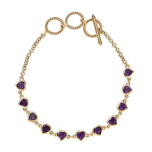 EverTrue African Amethyst 4.65 ctw Amour Bracelet in 18K YG Plated with ION Plated YG Stainless Steel (7.25-8.25In)
