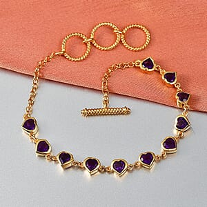 EverTrue African Amethyst 4.65 ctw Amour Bracelet in 18K YG Plated with ION Plated YG Stainless Steel (7.25-8.25In)