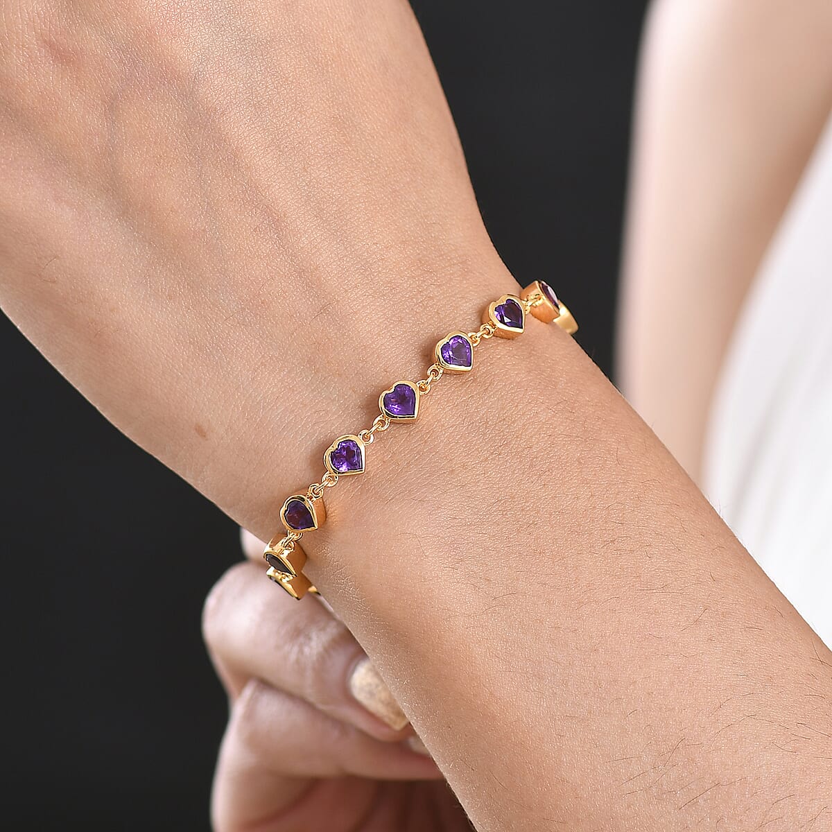 EverTrue African Amethyst 4.65 ctw Heart Journey Bracelet in 18K YG Plated with ION Plated YG Stainless Steel (7.25-8.25In) image number 2
