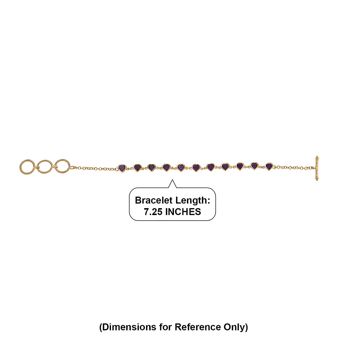 EverTrue African Amethyst 4.65 ctw Heart Journey Bracelet in 18K YG Plated with ION Plated YG Stainless Steel (7.25-8.25In) image number 4