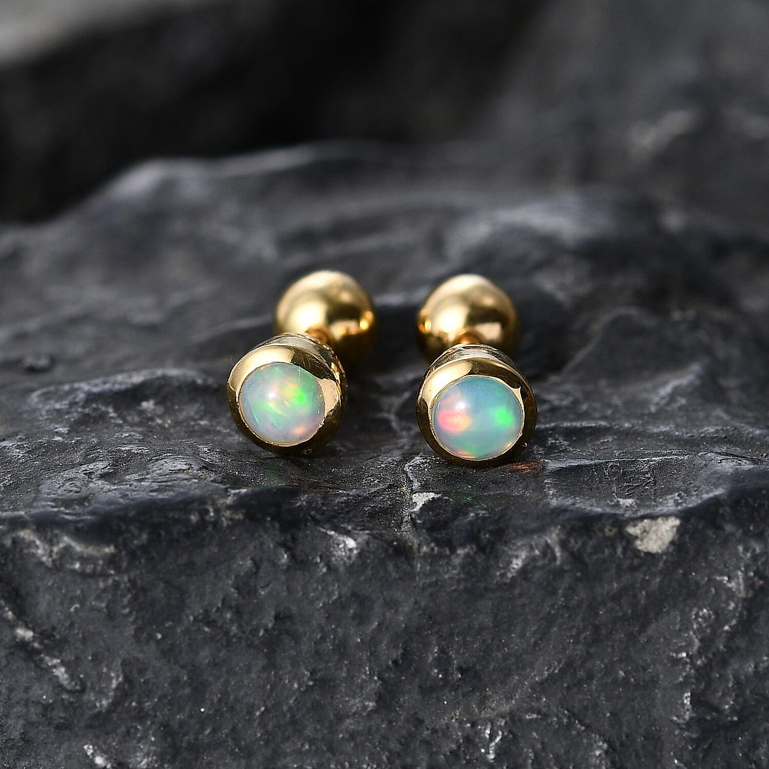 D'Joy Poke Free Premium Ethiopian Welo Opal 0.30 ctw Solitaire Stud Earrings in 18K Vermeil Yellow Gold Over Sterling Silver