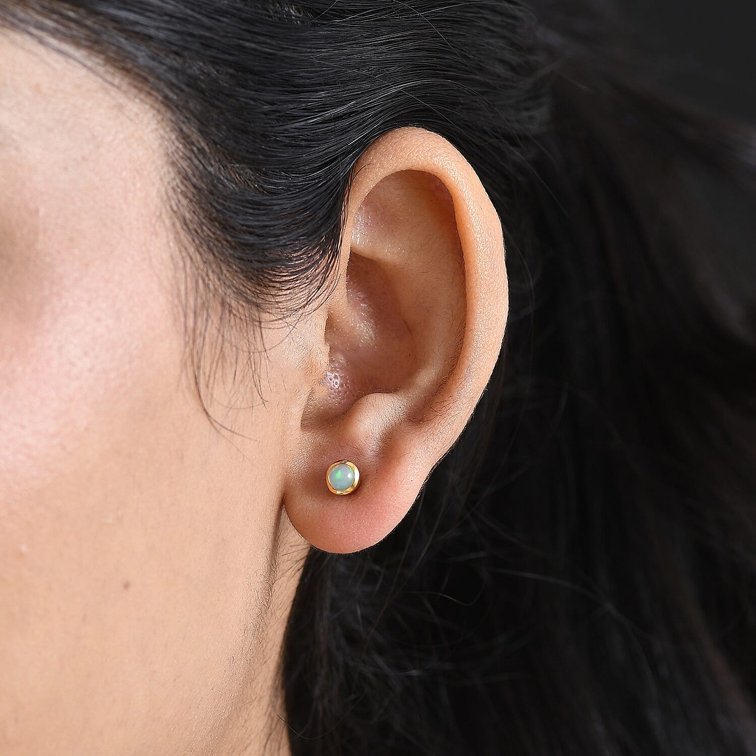 D'Joy Poke Free Premium Ethiopian Welo Opal 0.30 ctw Solitaire Stud Earrings in 18K Vermeil Yellow Gold Over Sterling Silver