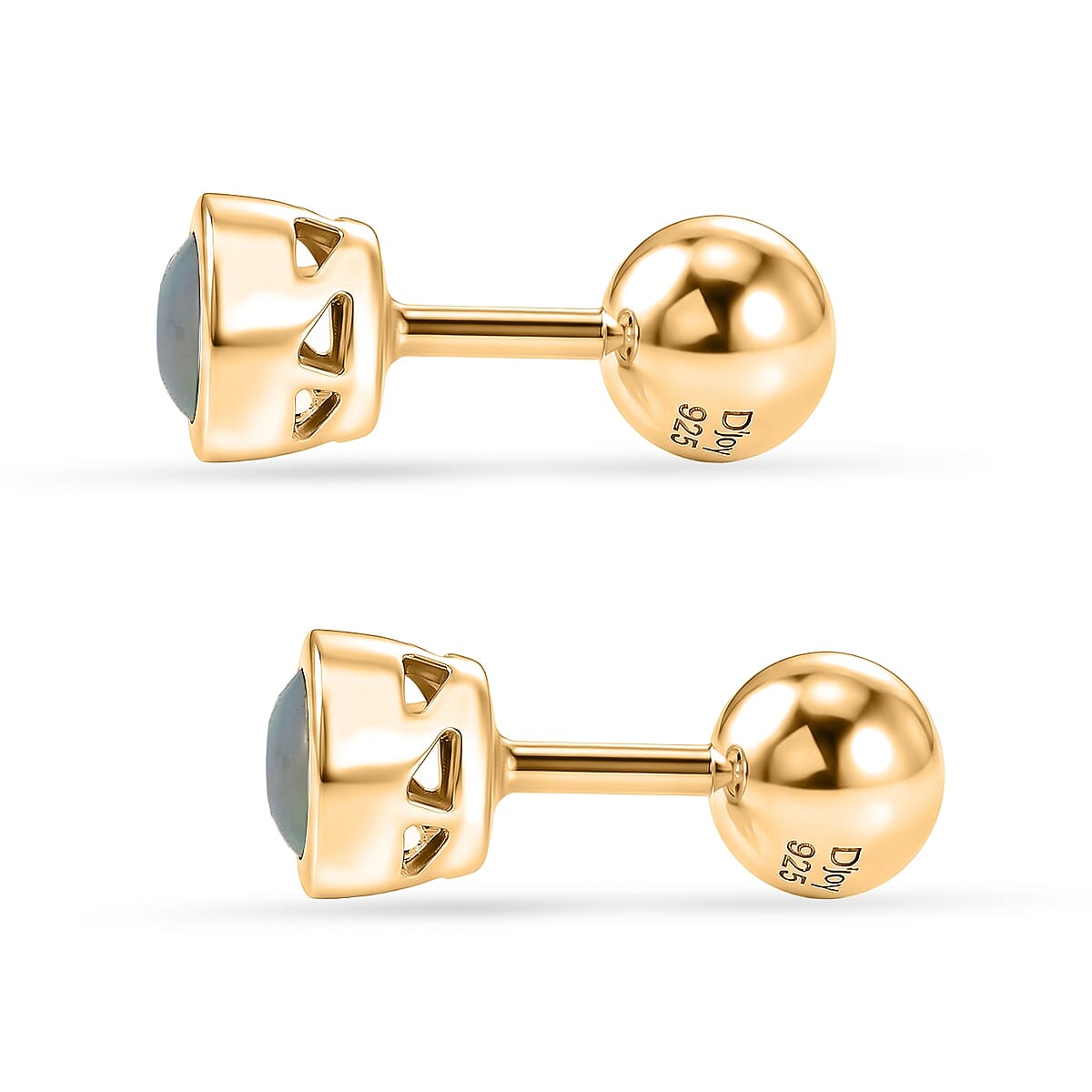 D'Joy Poke Free Premium Ethiopian Welo Opal 0.30 ctw Solitaire Stud Earrings in 18K Vermeil Yellow Gold Over Sterling Silver