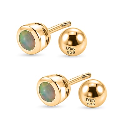 D'Joy Poke Free Premium Ethiopian Welo Opal 0.30 ctw Solitaire Stud Earrings in 18K Vermeil Yellow Gold Over Sterling Silver