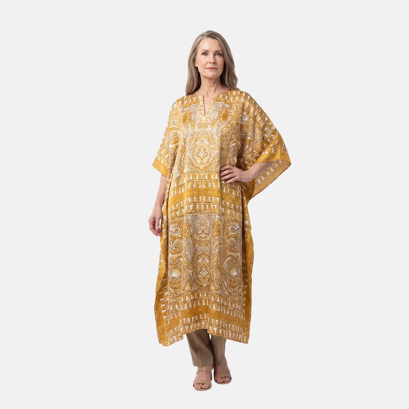 Winlar Gold Multi Print Long Kaftan - One Size Fits Most