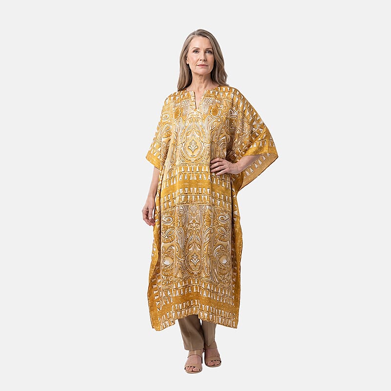 Winlar Gold Multi Print Long Kaftan - One Size Fits Most